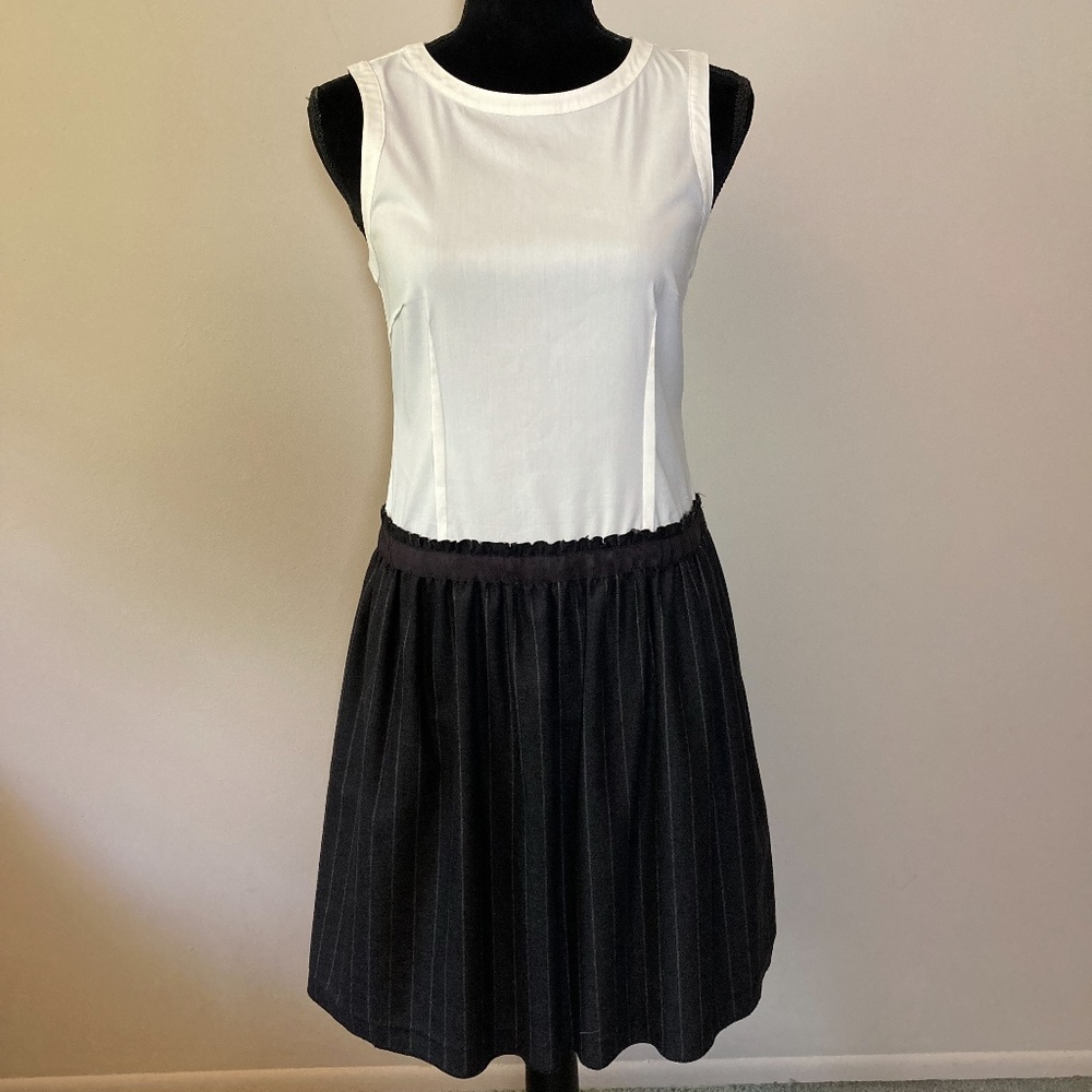 Theory Two-Tone Sleeveless Midi Dress in White and Black